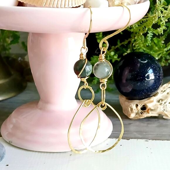 BOGO EARRINGS Bloodstone Crystal Beaded Dangle Earrings, Boho Statement 2.5" - Picture 6 of 6